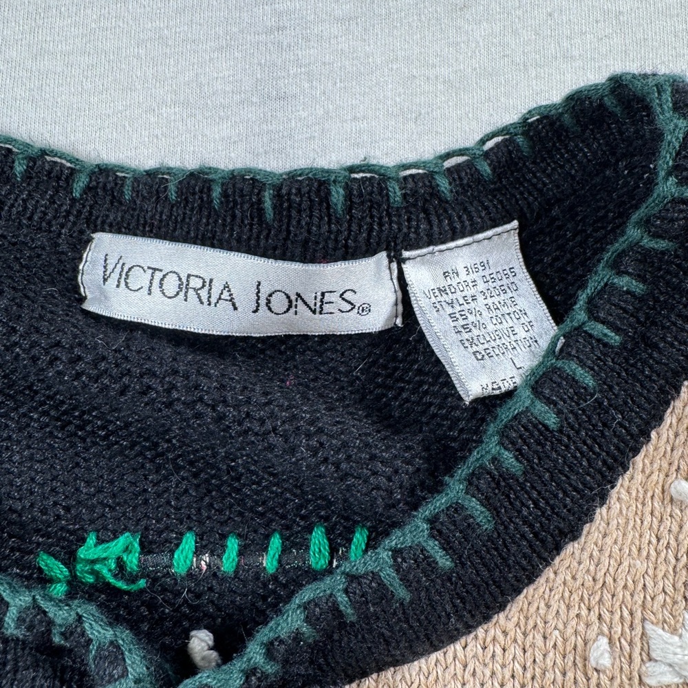 Victoria Jones Vintage Grandmacore Christmas Sweater Cardigan Patchwork Plaid L - Picture 4 of 9